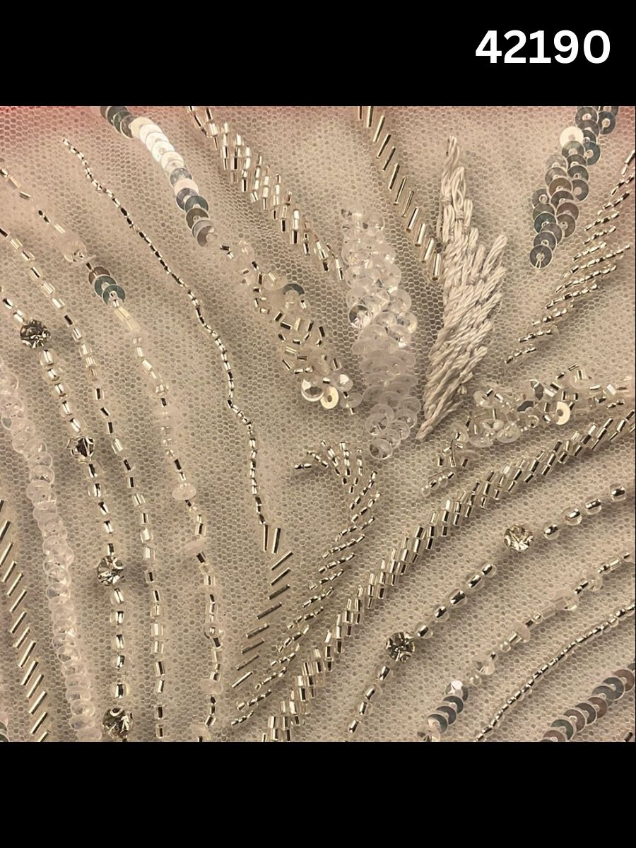#42190  Red Hand-Beaded Fabric with Sequins, Thread work & Beads