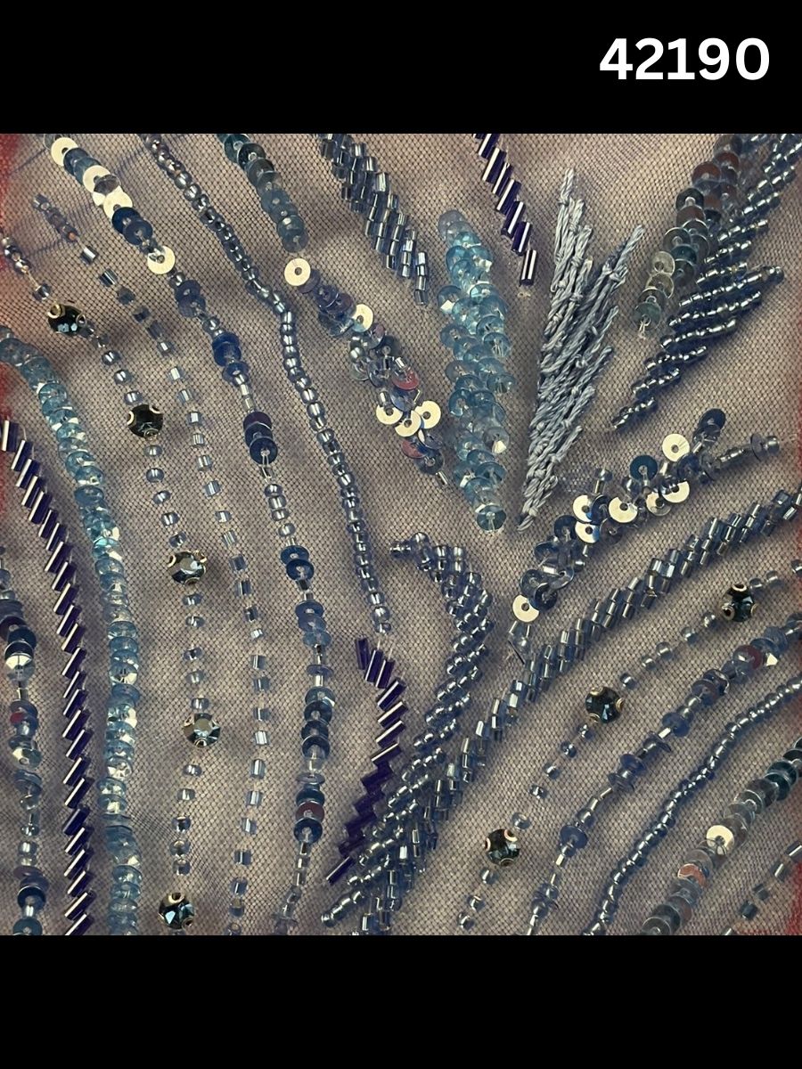 #42190  Red Hand-Beaded Fabric with Sequins, Thread work & Beads