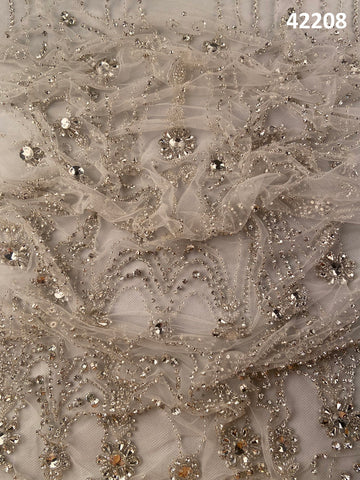 #42208 Whispering Winds: Hand-Beaded Fabric with Delicate Beads and Sparkling Sequins