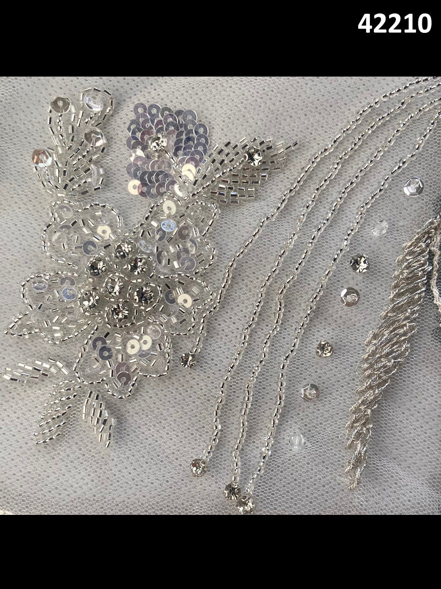 #42210 Whispering Winds: Hand-Beaded Fabric with Delicate Beads and Sequins