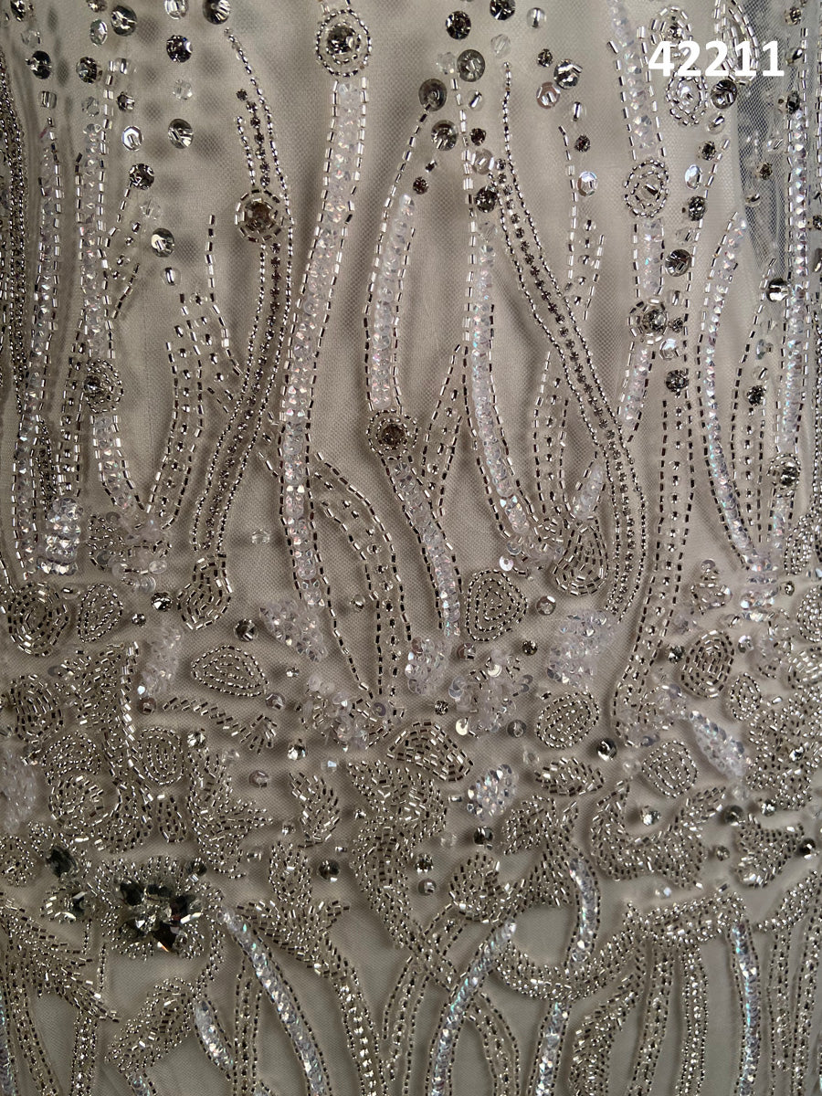 #42211 Whispering Winds: Hand-Beaded Fabric with Delicate Beads and Sparkling Sequins