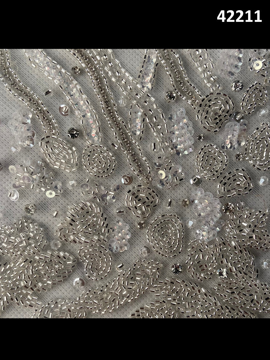 #42211 Whispering Winds: Hand-Beaded Fabric with Delicate Beads and Sparkling Sequins