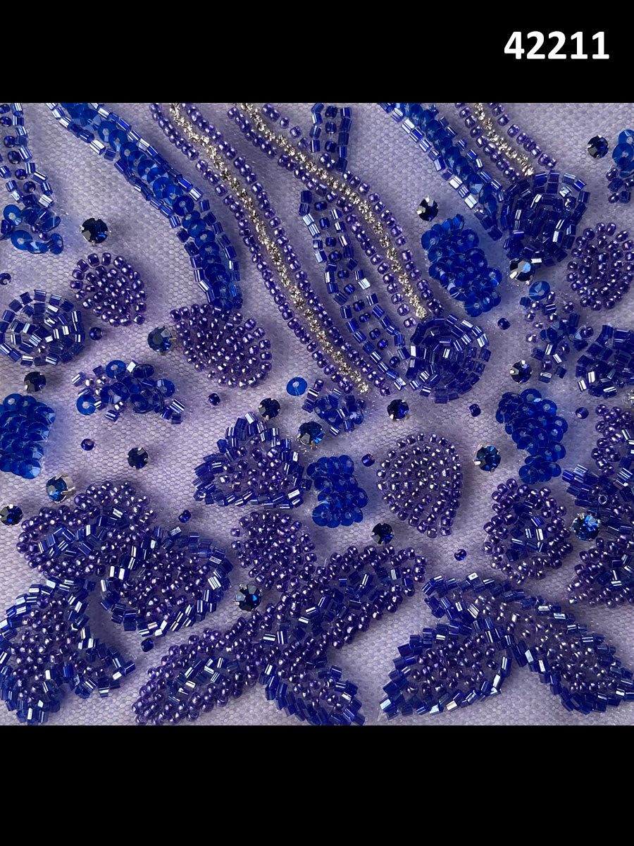 #42211 Whispering Winds: Hand-Beaded Fabric with Delicate Beads and Sparkling Sequins