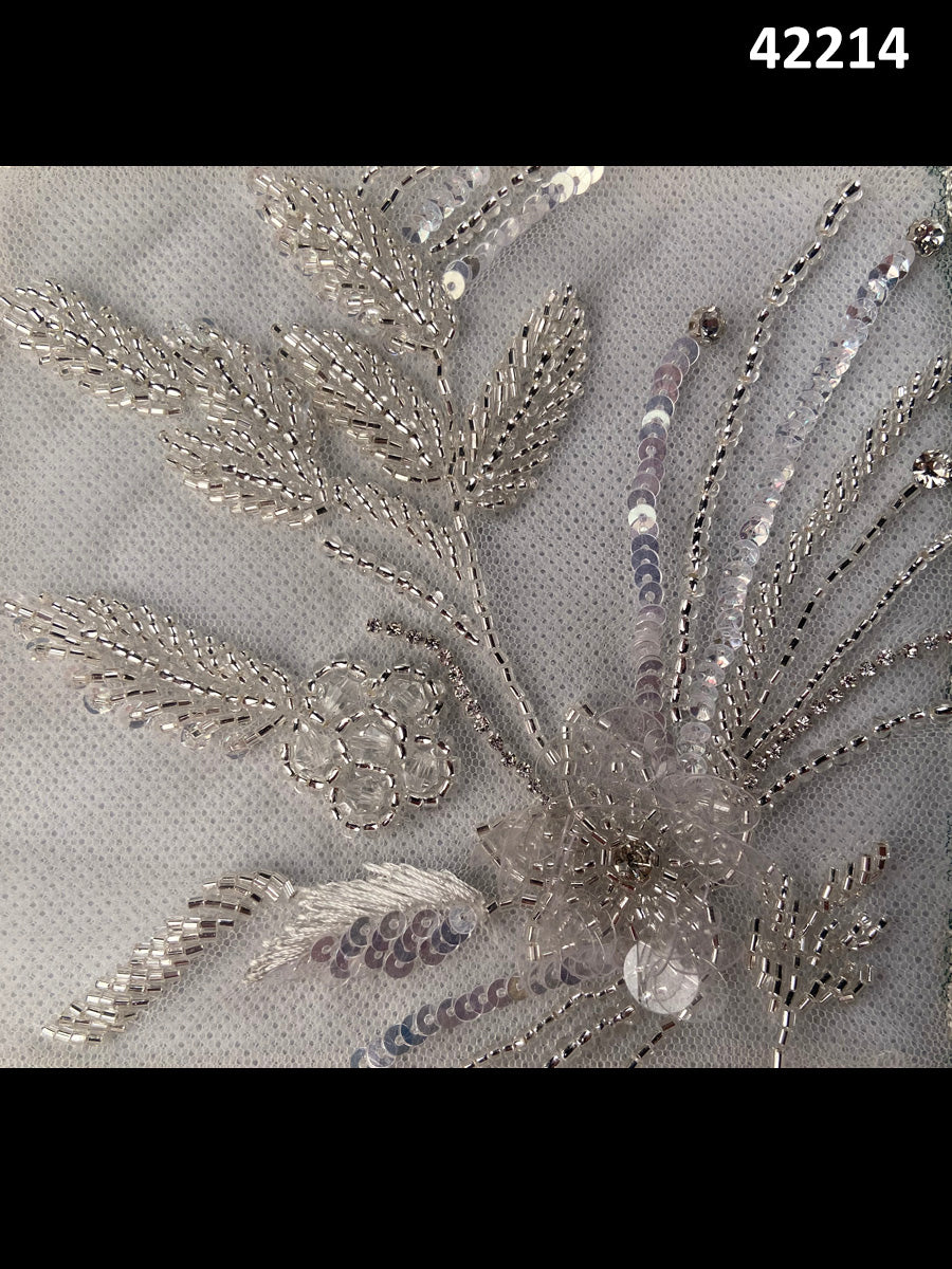 #42214 Whispering Winds: Hand-Beaded Fabric with Delicate Beads, Sparkling Rhinestones and Sequins