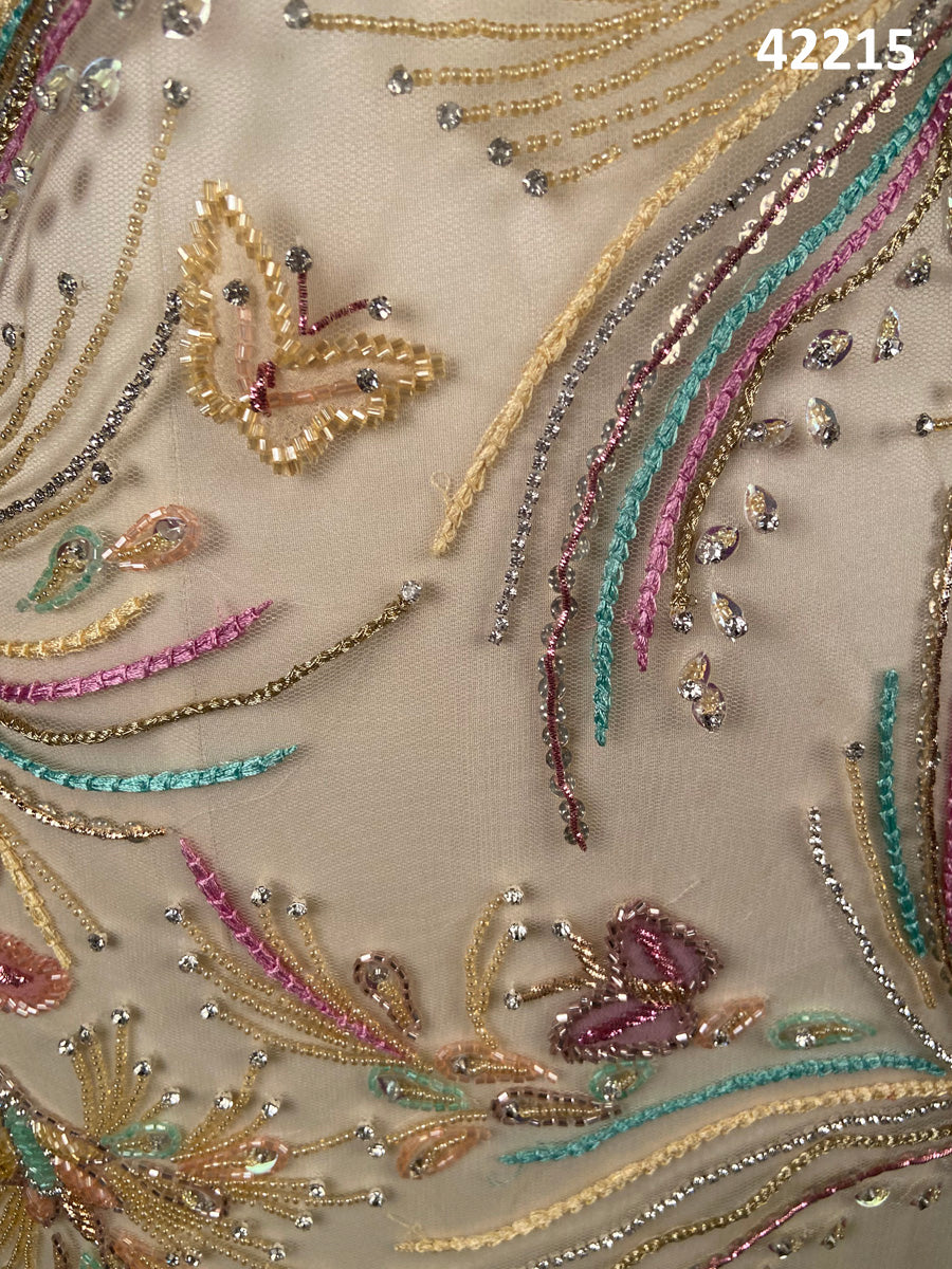 #42215 Whispering Winds: Hand-Beaded Fabric with Delicate Beads, Sparkling Sequins and Dazzling Rhinestones