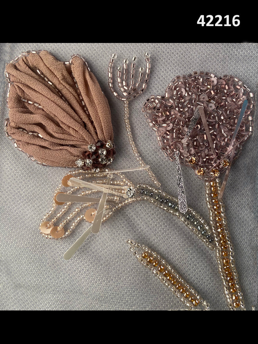 #42216 Luxurious Hand-Beaded Fabric in Floral Design – Adorned with Intricate Rhinestones, Beads, Sequins, and Appliqués for Couture, Bridal, and Statement Fashion