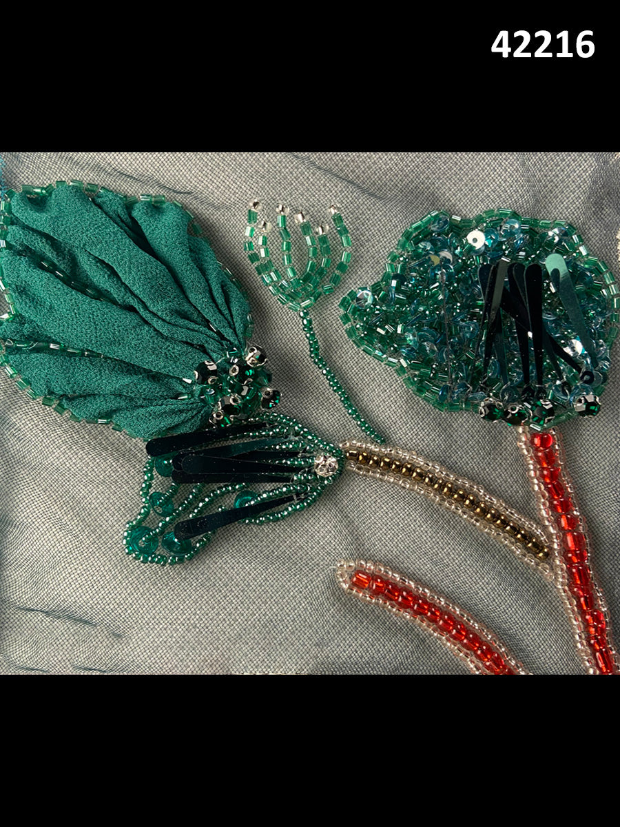 #42216 Luxurious Hand-Beaded Fabric in Floral Design – Adorned with Intricate Rhinestones, Beads, Sequins, and Appliqués for Couture, Bridal, and Statement Fashion