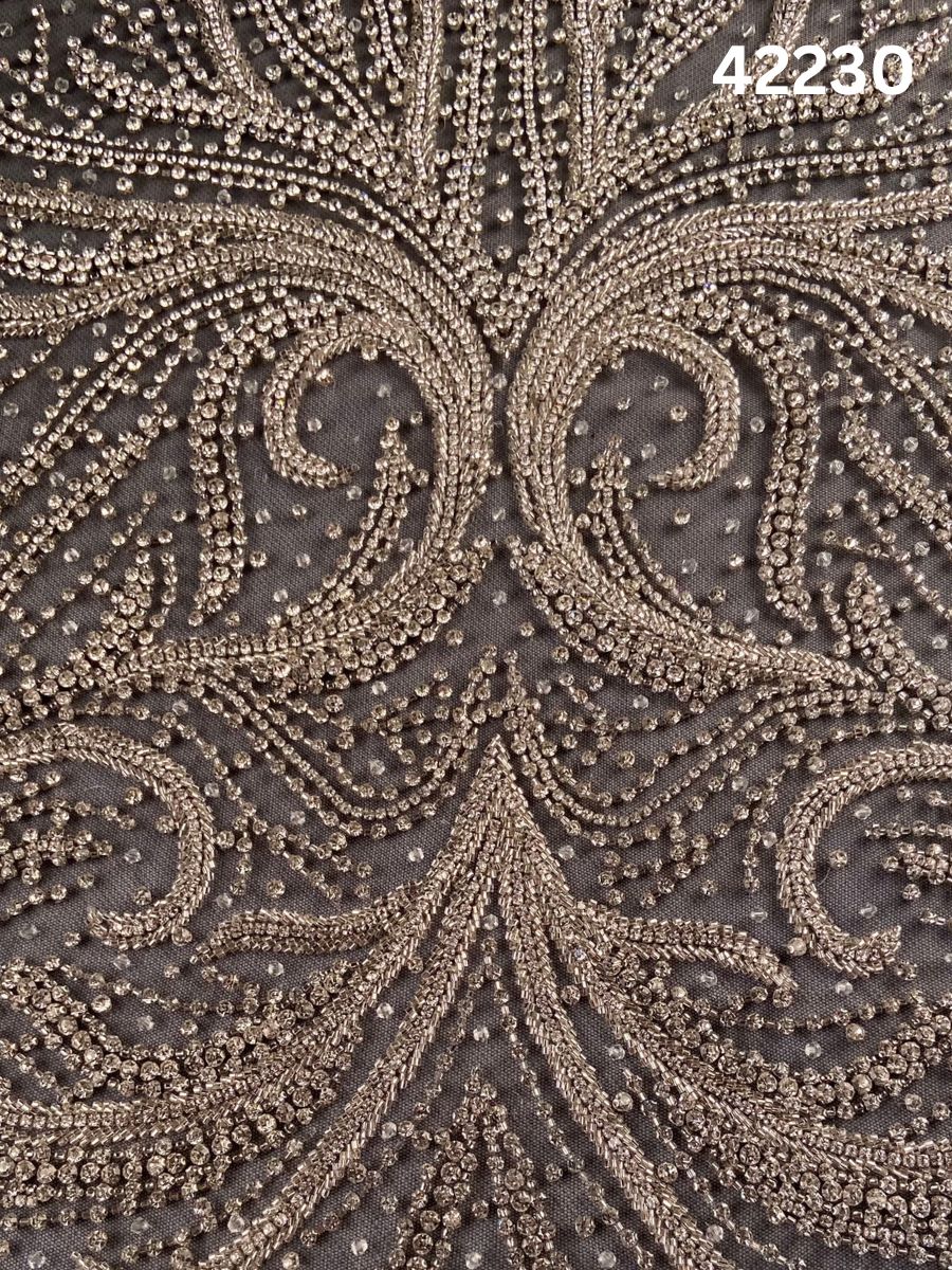 #42230 Luxurious Hand-Beaded Dress Panel – Asymmetric Design Adorned with Beads and Rhinestones for High-End Couture and Bridal Creations