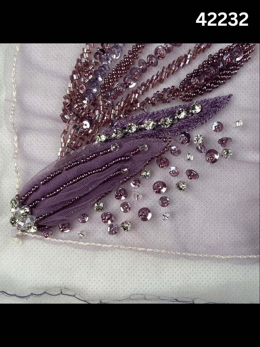 #42232 Elegant Abstract Fabric Design Beaded with Intricate Beads, Appliqués, Rhinestones, and Crystals – A Stunning Fusion of Modern Artistry and Glamour