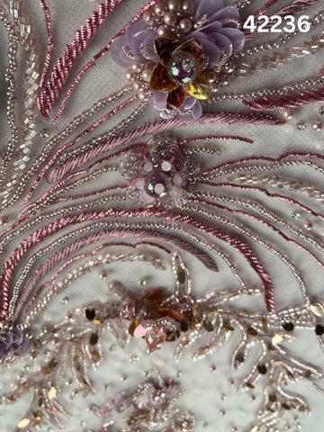 #42236 Luxurious Fabric with Floral Design, Beaded with Exquisite Beads, Rhinestones, Sequins, and Intricate Thread Work – A Regal Touch of Elegance