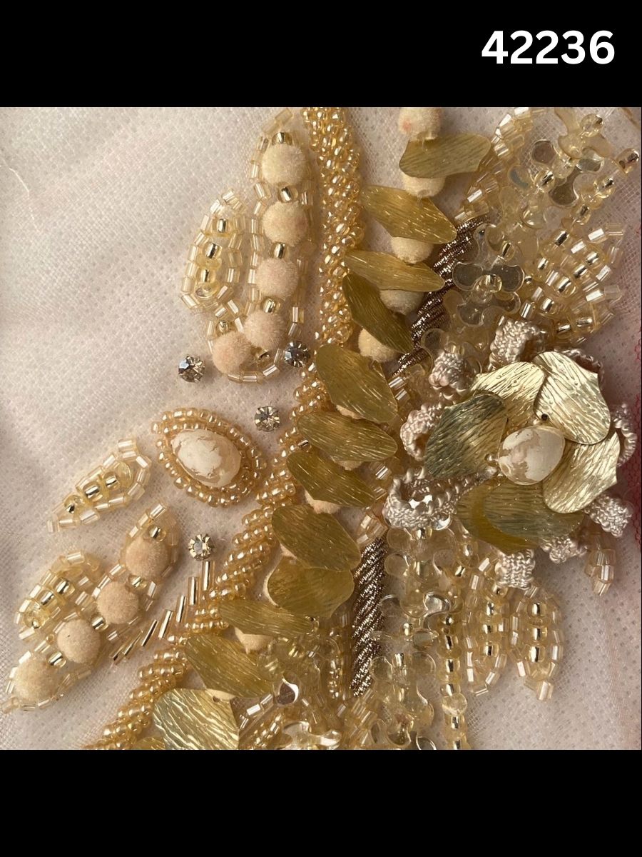 #42236 Luxurious Fabric with Floral Design, Beaded with Exquisite Beads, Rhinestones, Sequins, and Intricate Thread Work – A Regal Touch of Elegance