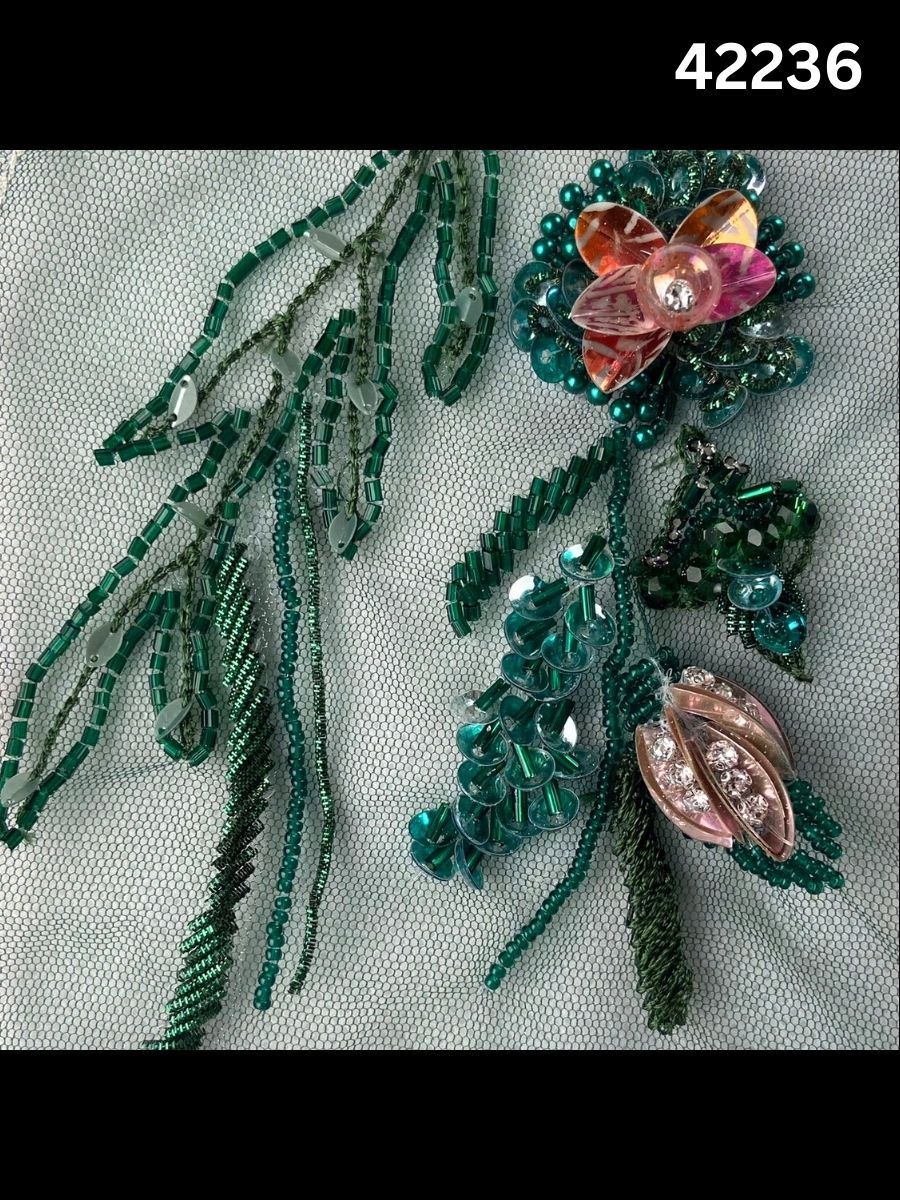 #42236 Luxurious Fabric with Floral Design, Beaded with Exquisite Beads, Rhinestones, Sequins, and Intricate Thread Work – A Regal Touch of Elegance