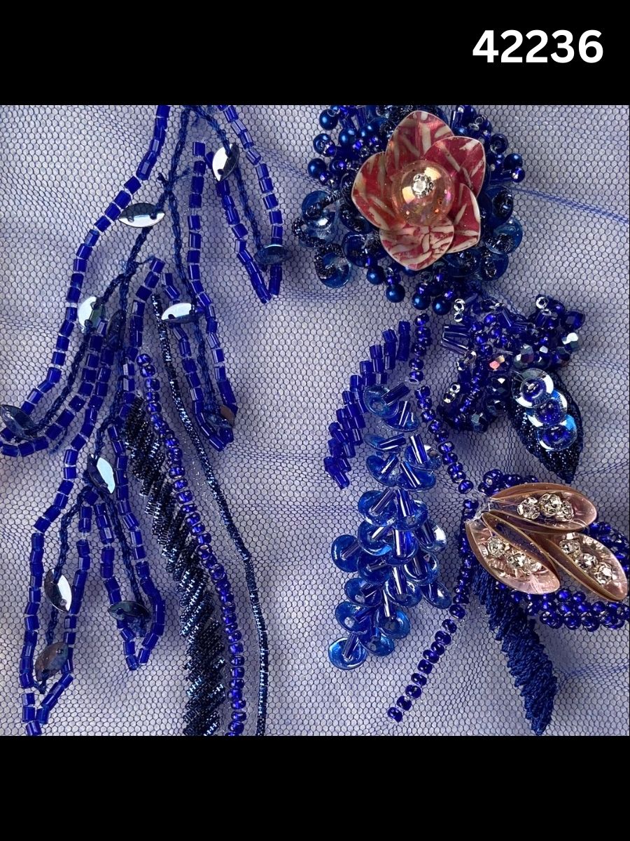 #42236 Luxurious Fabric with Floral Design, Beaded with Exquisite Beads, Rhinestones, Sequins, and Intricate Thread Work – A Regal Touch of Elegance