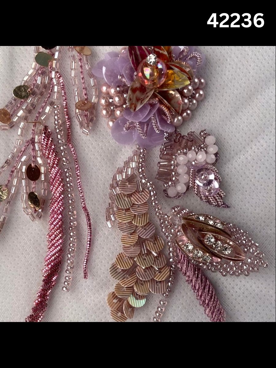 #42236 Luxurious Fabric with Floral Design, Beaded with Exquisite Beads, Rhinestones, Sequins, and Intricate Thread Work – A Regal Touch of Elegance
