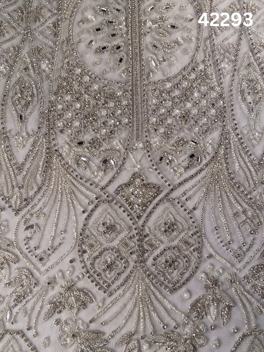 #42293 Exquisite Hand-Beaded Dress Panel – Asymmetric Design Adorned with Rhinestones, Beads, Crystals, and Fine Thread Work for Couture Creations