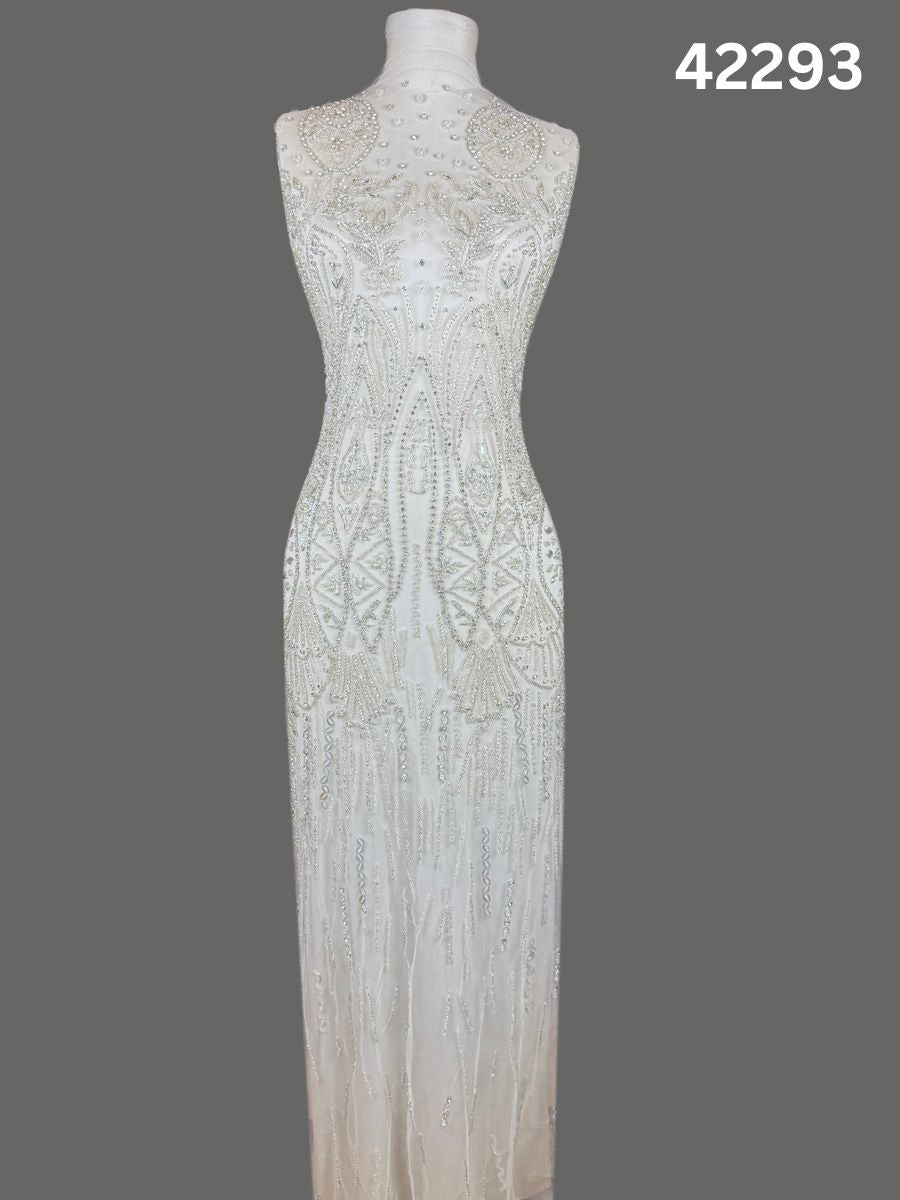 #42293 Exquisite Hand-Beaded Dress Panel – Asymmetric Design Adorned with Rhinestones, Beads, Crystals, and Fine Thread Work for Couture Creations