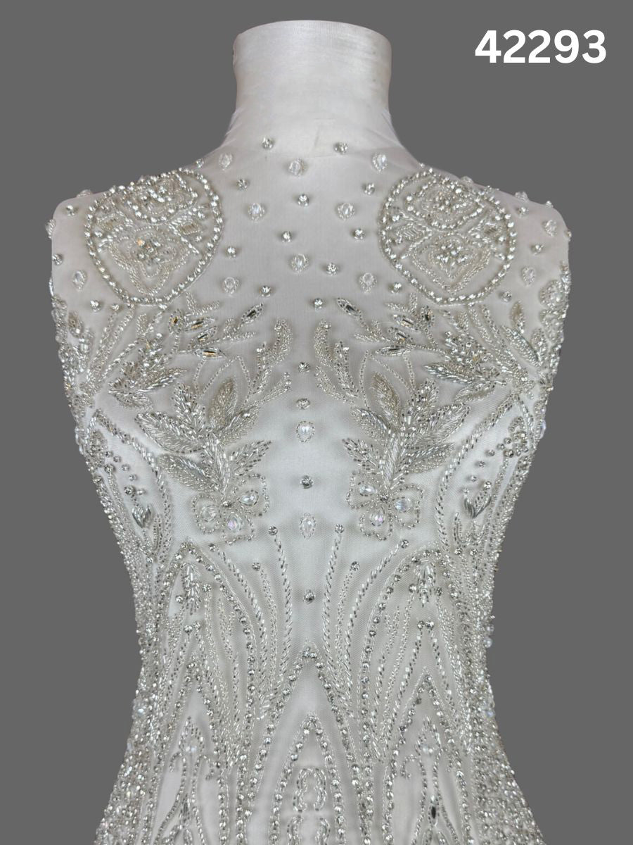 #42293 Exquisite Hand-Beaded Dress Panel – Asymmetric Design Adorned with Rhinestones, Beads, Crystals, and Fine Thread Work for Couture Creations