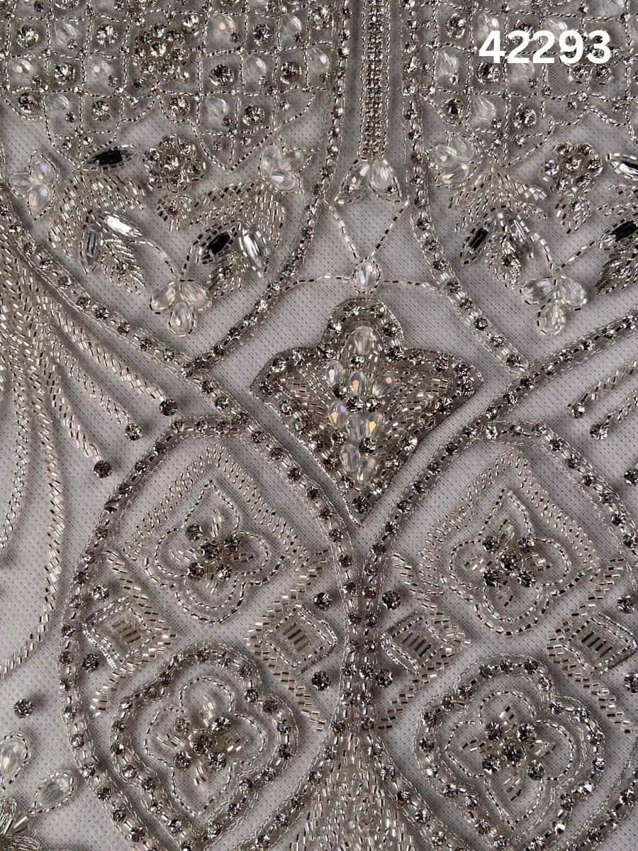 #42293 Exquisite Hand-Beaded Dress Panel – Asymmetric Design Adorned with Rhinestones, Beads, Crystals, and Fine Thread Work for Couture Creations
