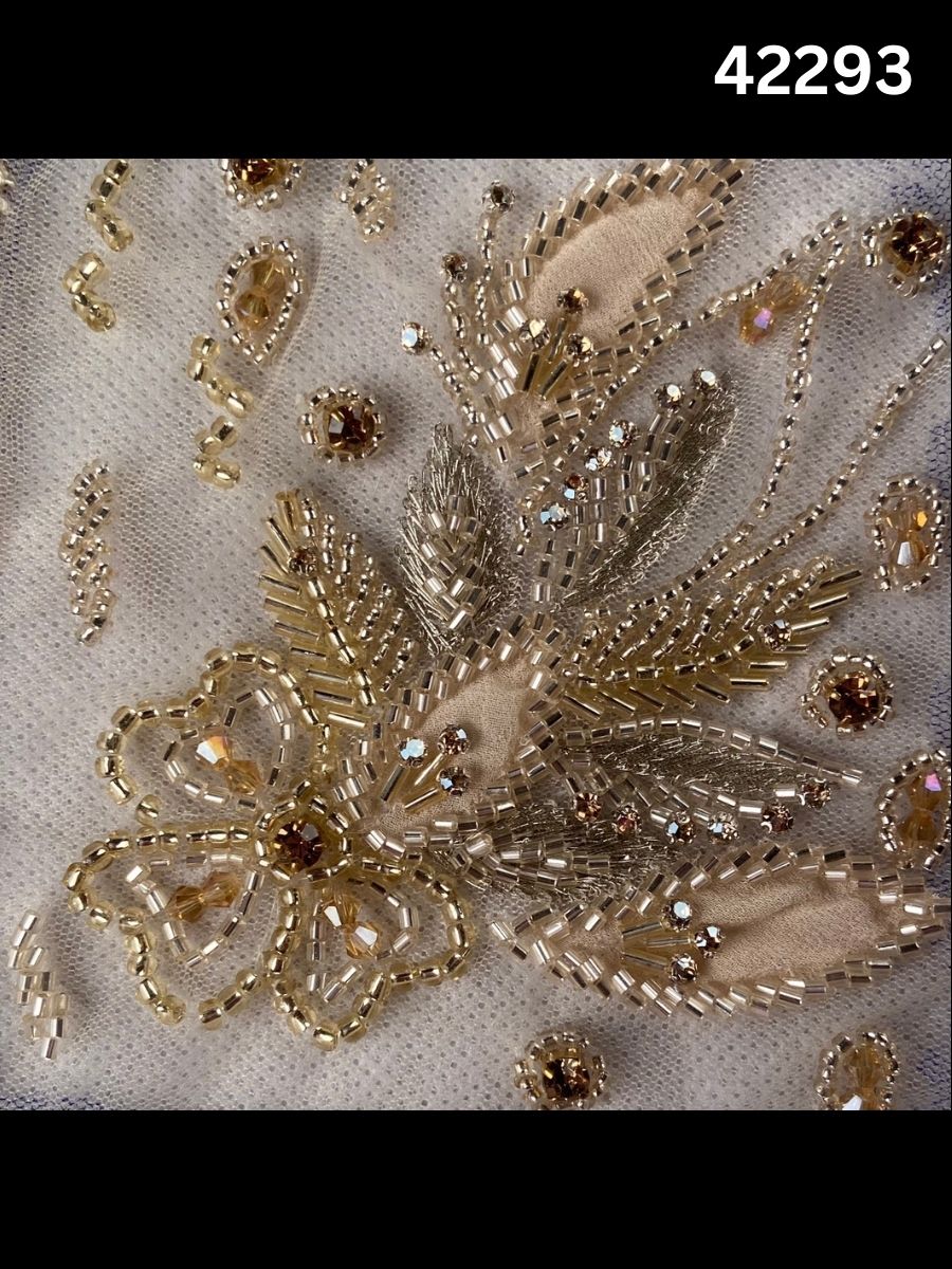 #42293 Exquisite Hand-Beaded Dress Panel – Asymmetric Design Adorned with Rhinestones, Beads, Crystals, and Fine Thread Work for Couture Creations