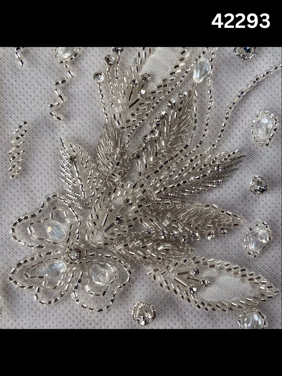 #42293 Exquisite Hand-Beaded Dress Panel – Asymmetric Design Adorned with Rhinestones, Beads, Crystals, and Fine Thread Work for Couture Creations