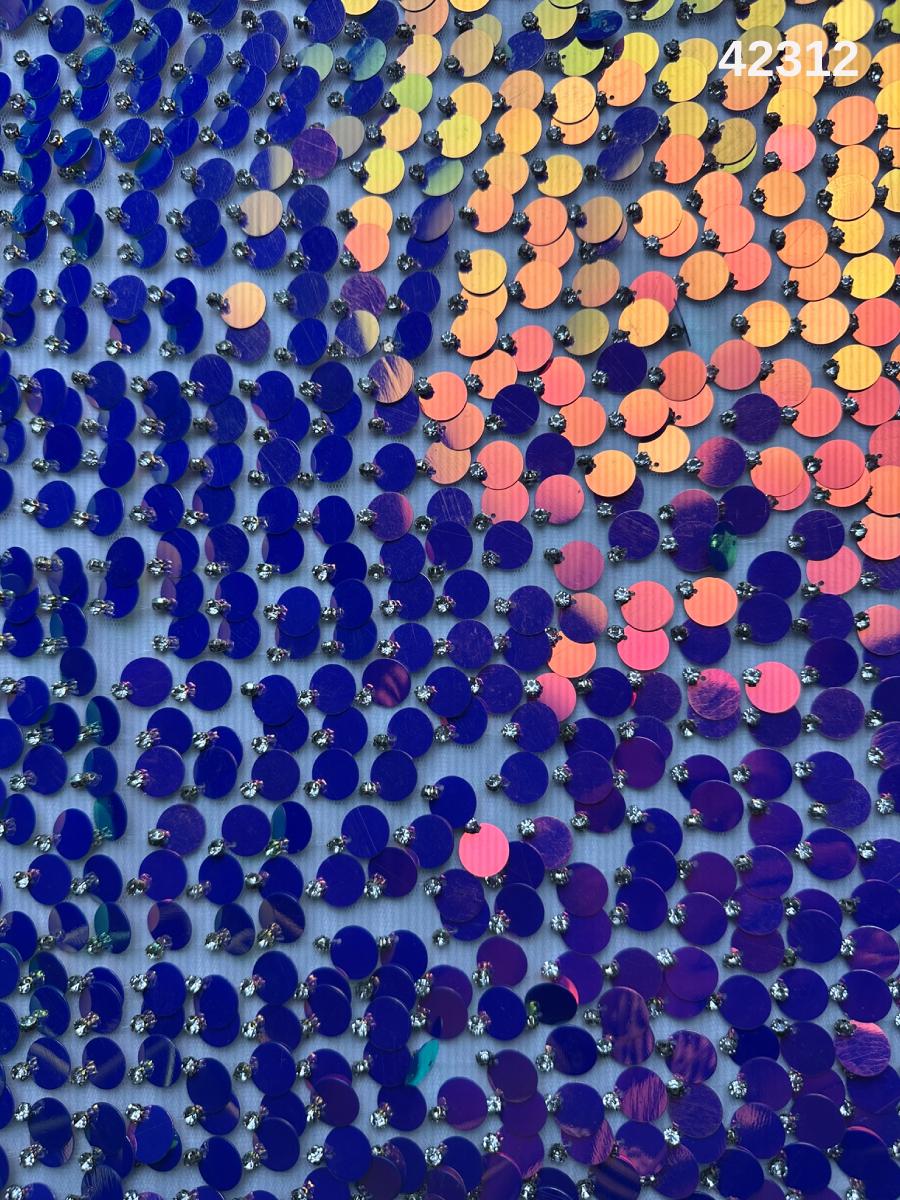 #42312 Stunning Abstract Blue Fabric with Beaded Detailing, Dual-Color Sequins, and Rhinestones – Perfect for Couture, Evening Wear, Embellishments, and Craft Projects