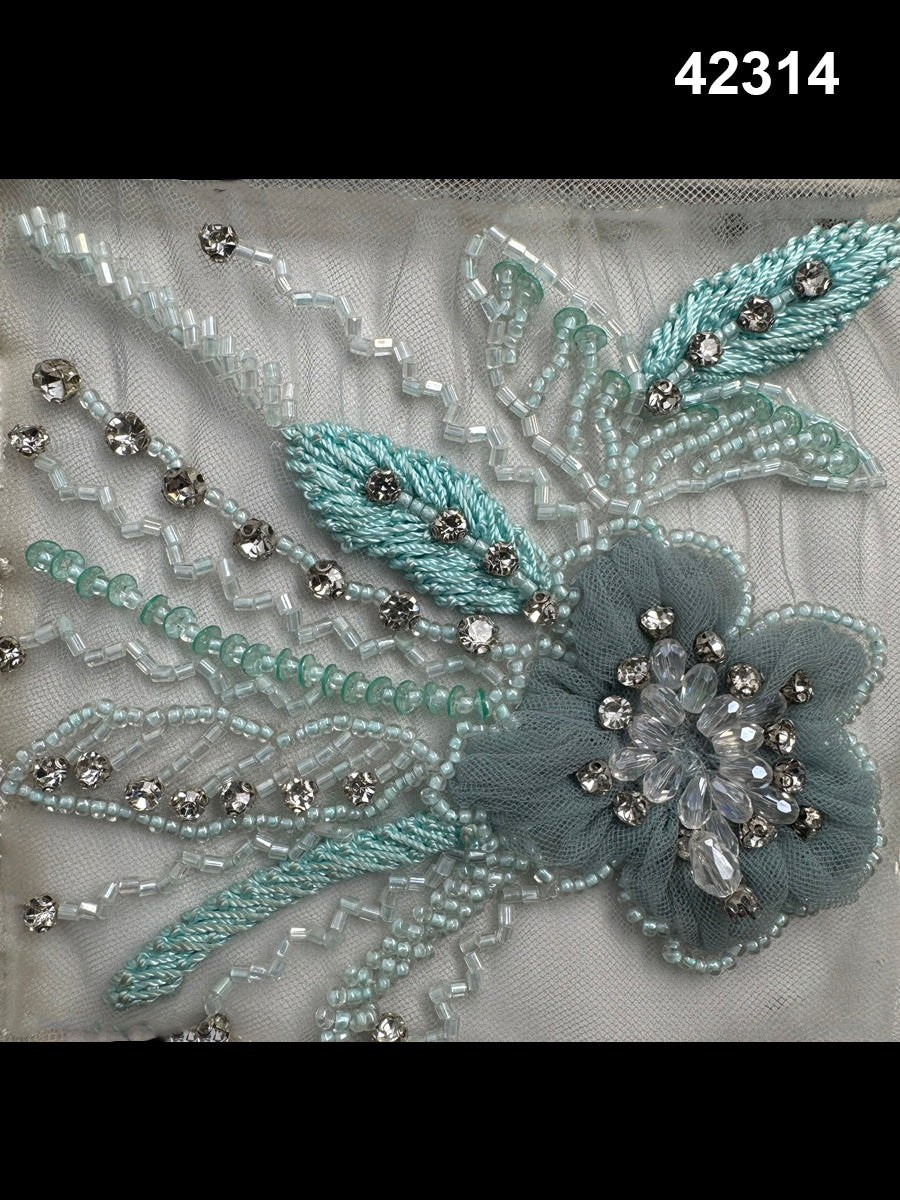 #42314 Exquisite Hand Beaded Floral Fabric with Intricate Appliqué, Sequin, Rhinestone, and Thread Embroidery – Luxe Artisan Textile for Couture, Bridal, and Occasion Wear