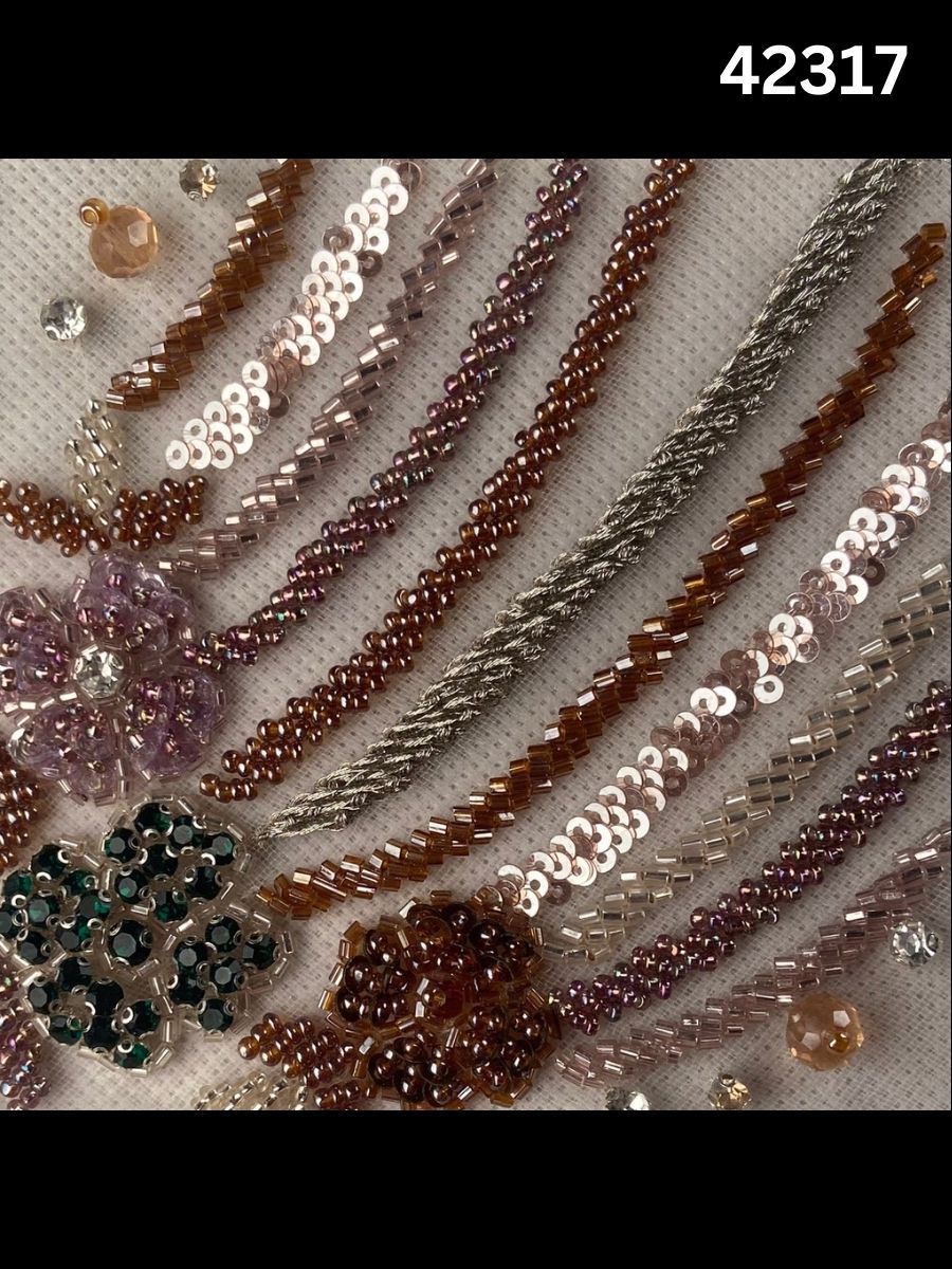 #42317 Exquisite Hand-Beaded Floral Fabric Embellished with Crystals, Sequins & Rhinestones – Luxurious Artisanal Embroidery for Couture & Special Occasion Wear