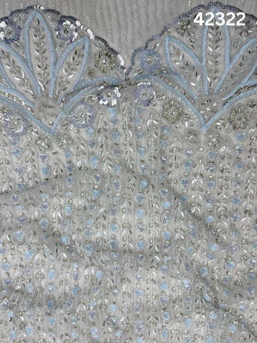 #42322 Luxurious Hand Beaded Fabric – Ornate Floral & Geometric Design with Exotic Beads, Sequins, and Rhinestones for Couture, Bridal, and High-End Fashion