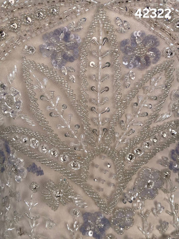#42322 Elegant Hand-Beaded Fabric – Intricate Floral & Geometric Design Embellished with Beads, Sequins, and Fine Thread Work for Luxurious Creations