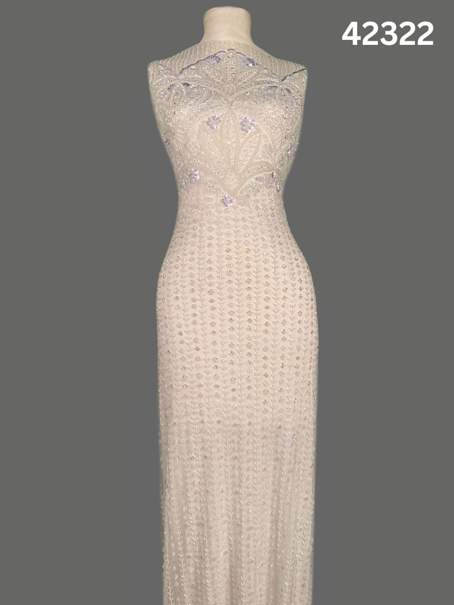 #42322 Elegant Hand-Beaded Fabric – Intricate Floral & Geometric Design Embellished with Beads, Sequins, and Fine Thread Work for Luxurious Creations