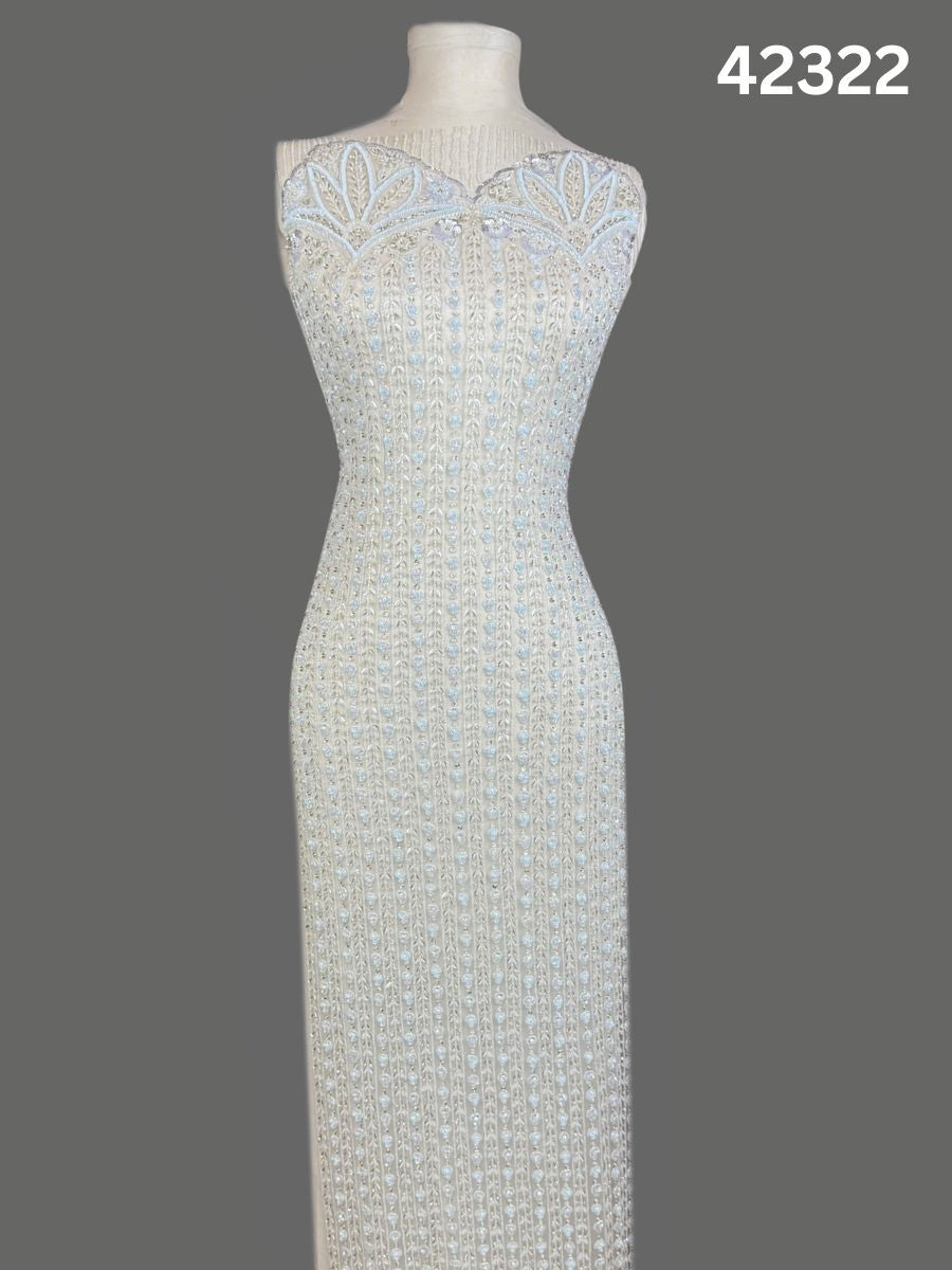 #42322 Luxurious Hand Beaded Fabric – Ornate Floral & Geometric Design with Exotic Beads, Sequins, and Rhinestones for Couture, Bridal, and High-End Fashion