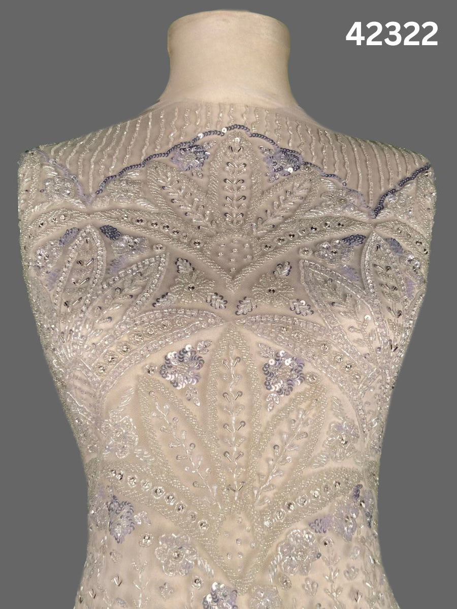 #42322 Elegant Hand-Beaded Fabric – Intricate Floral & Geometric Design Embellished with Beads, Sequins, and Fine Thread Work for Luxurious Creations