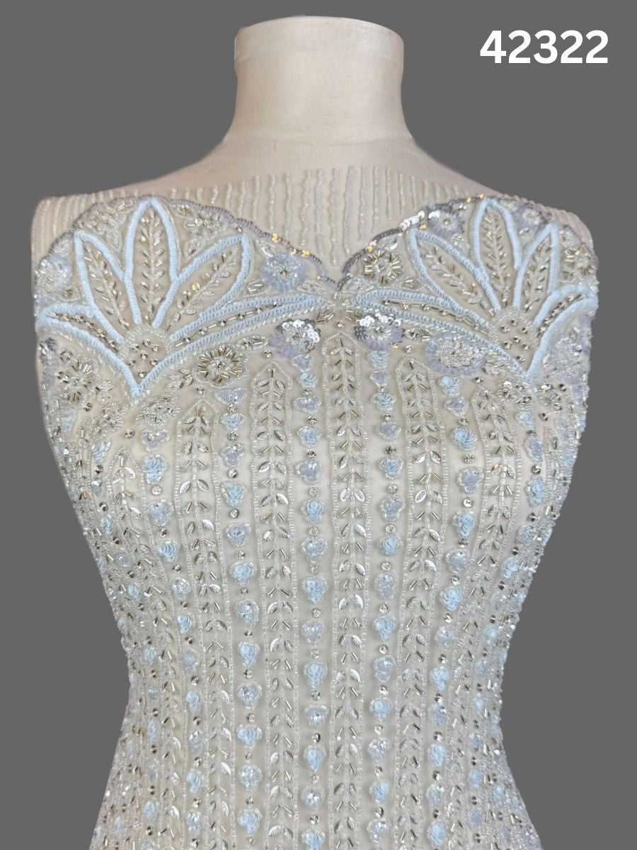 #42322 Luxurious Hand Beaded Fabric – Ornate Floral & Geometric Design with Exotic Beads, Sequins, and Rhinestones for Couture, Bridal, and High-End Fashion