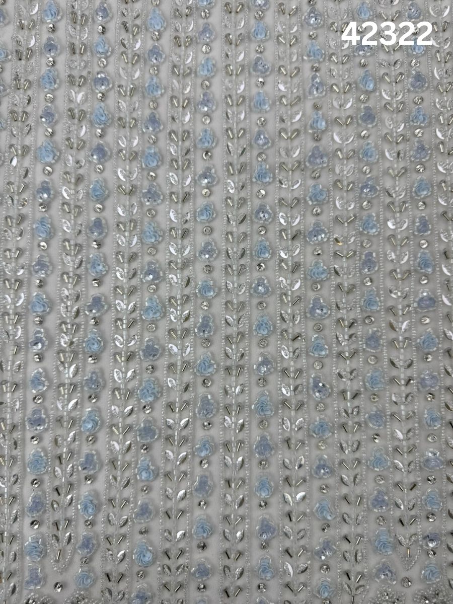 #42322 Luxurious Hand Beaded Fabric – Ornate Floral & Geometric Design with Exotic Beads, Sequins, and Rhinestones for Couture, Bridal, and High-End Fashion