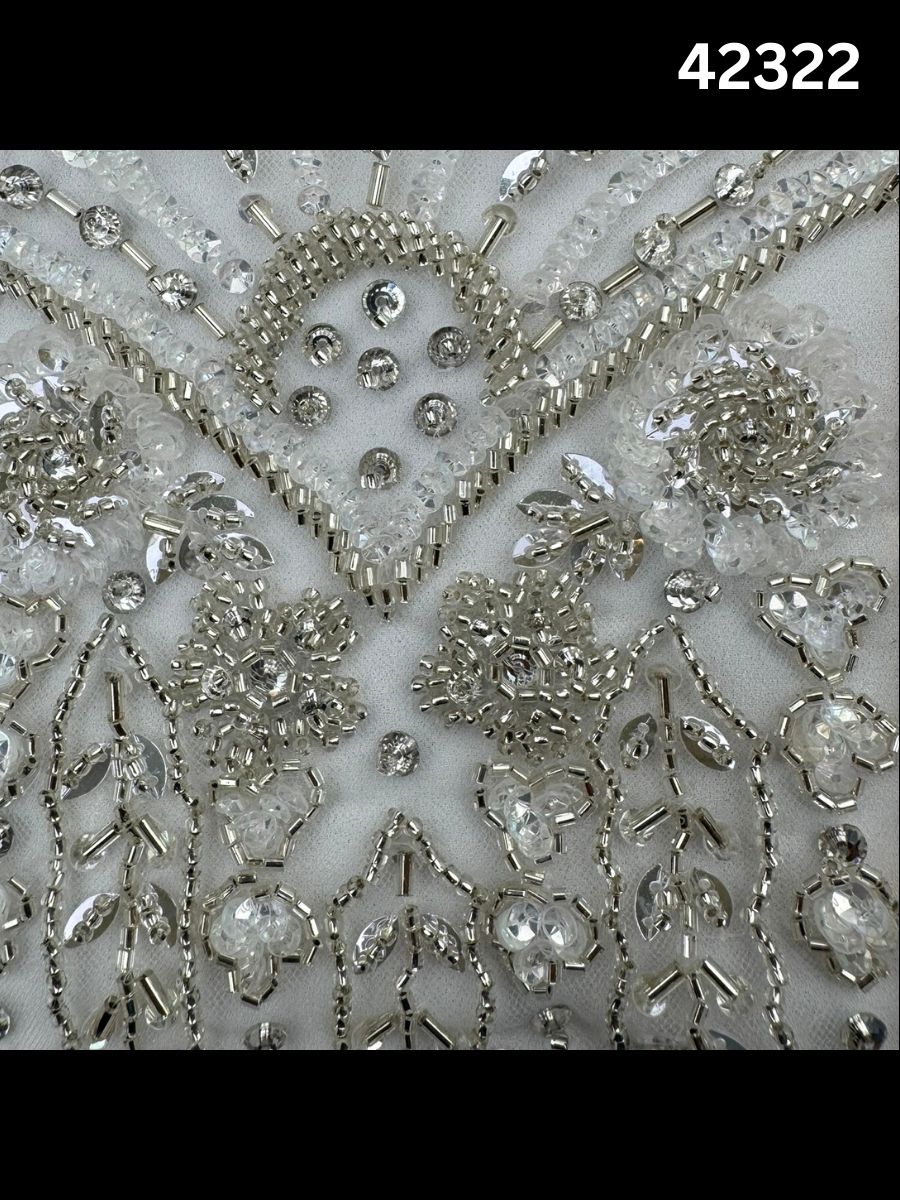 #42322 Luxurious Hand Beaded Fabric – Ornate Floral & Geometric Design with Exotic Beads, Sequins, and Rhinestones for Couture, Bridal, and High-End Fashion