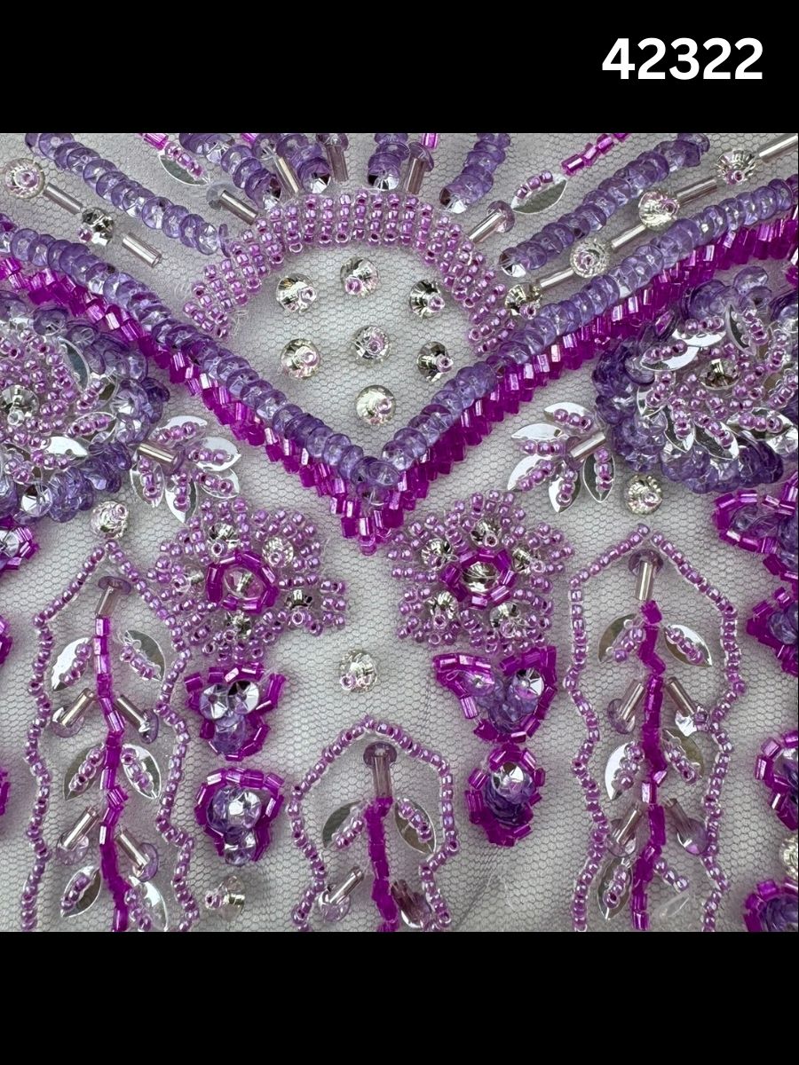 #42322 Luxurious Hand Beaded Fabric – Ornate Floral & Geometric Design with Exotic Beads, Sequins, and Rhinestones for Couture, Bridal, and High-End Fashion