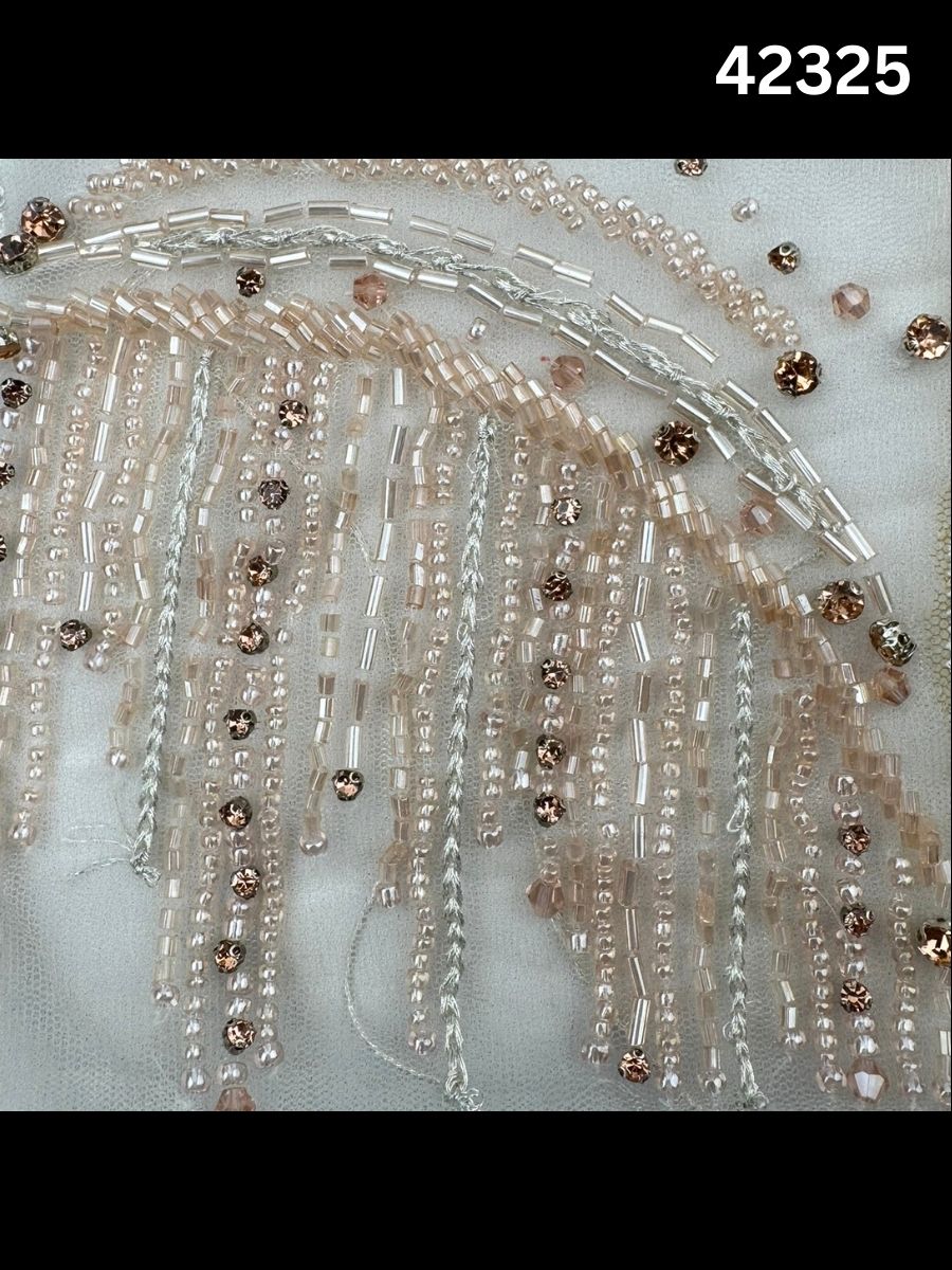 #42325 Elegant Hand-Beaded Fabric with Abstract Design – Intricately Embellished with Rhinestones, Beads, and Crystals for Couture, Bridal, and Luxury Fashion
