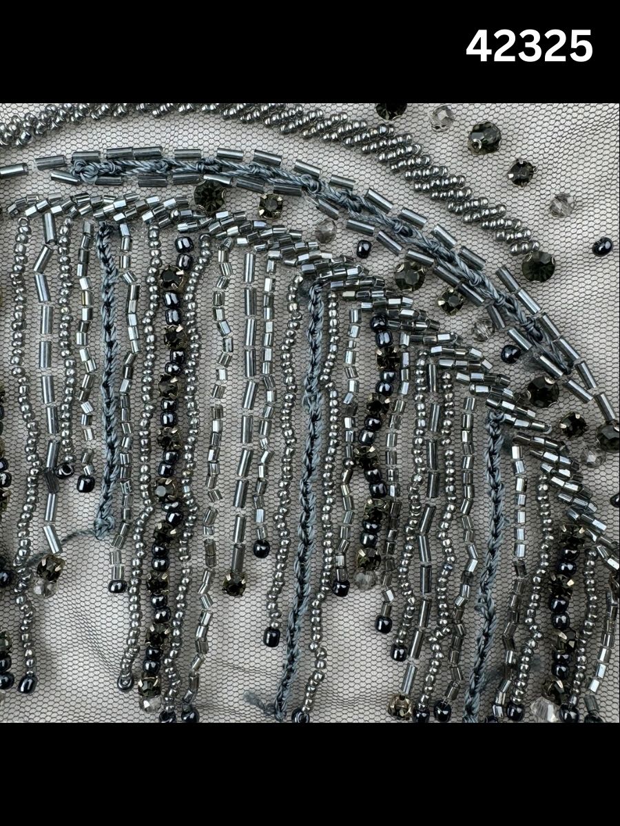 #42325 Elegant Hand-Beaded Fabric with Abstract Design – Intricately Embellished with Rhinestones, Beads, and Crystals for Couture, Bridal, and Luxury Fashion
