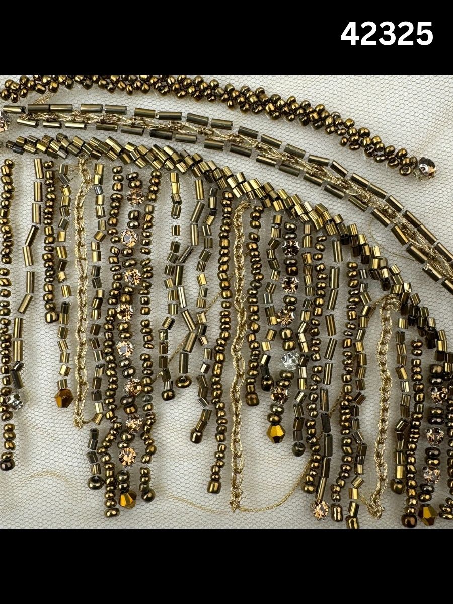 #42325 Elegant Hand-Beaded Fabric with Abstract Design – Intricately Embellished with Rhinestones, Beads, and Crystals for Couture, Bridal, and Luxury Fashion
