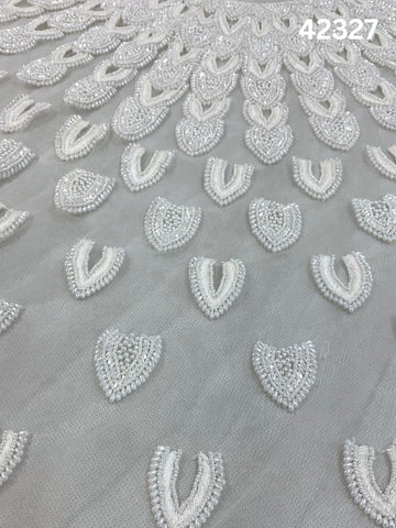 #42327 Ivory Hand-Beaded Fabric with Fine Thread work & Beads