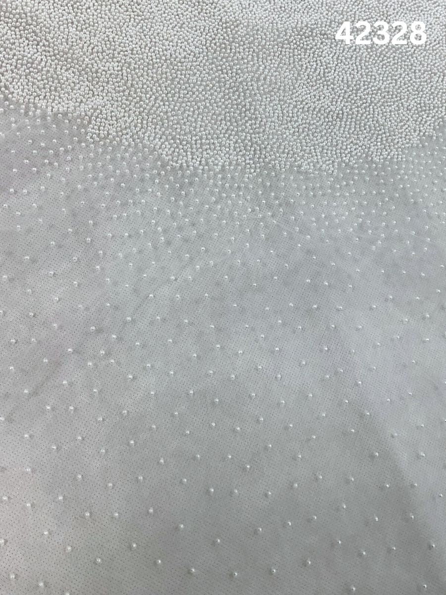 #42328 Ivory Hand-Beaded Fabric with Precision Beads
