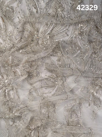 #42329 Luxurious Hand-Beaded Fabric with Abstract Design – Opulently Embellished with Rhinestones, Beads, Sequins, and Crystals for Couture, Bridal, and Eveningwear