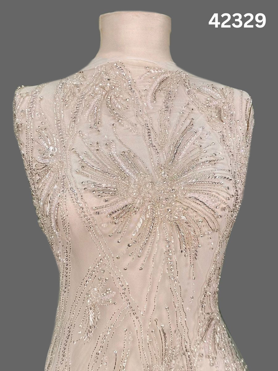 #42329 Luxurious Hand-Beaded Fabric with Abstract Design – Opulently Embellished with Rhinestones, Beads, Sequins, and Crystals for Couture, Bridal, and Eveningwear
