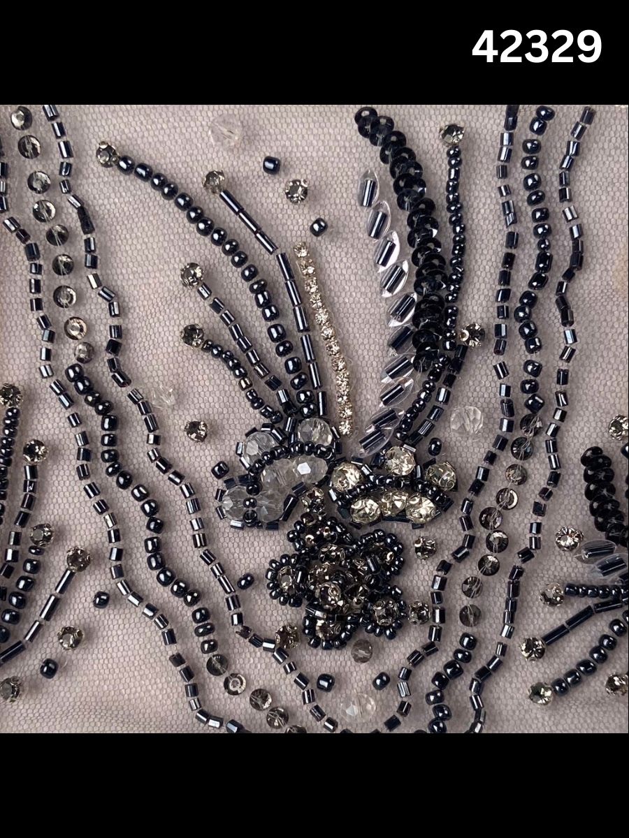 #42329 Luxurious Hand-Beaded Fabric with Abstract Design – Opulently Embellished with Rhinestones, Beads, Sequins, and Crystals for Couture, Bridal, and Eveningwear