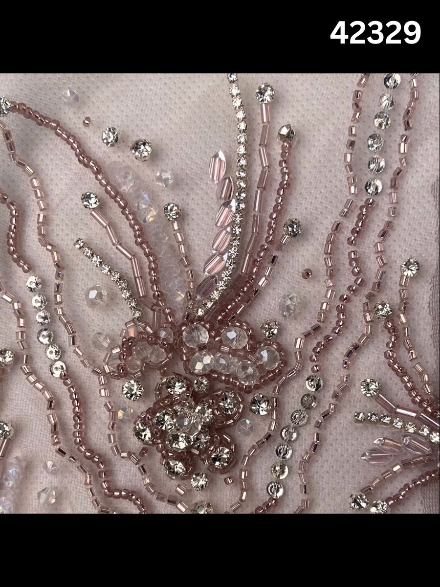 #42329 Luxurious Hand-Beaded Fabric with Abstract Design – Opulently Embellished with Rhinestones, Beads, Sequins, and Crystals for Couture, Bridal, and Eveningwear