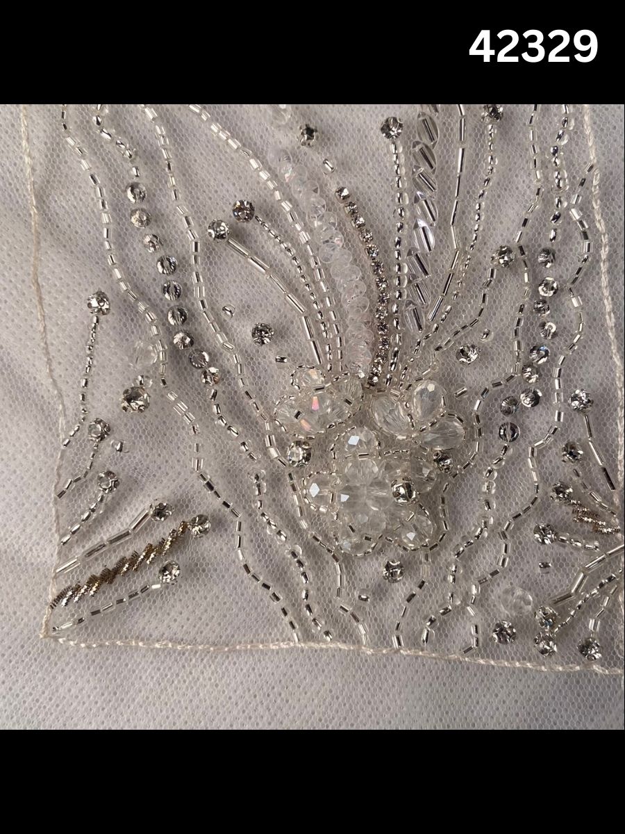 #42329 Luxurious Hand-Beaded Fabric with Abstract Design – Opulently Embellished with Rhinestones, Beads, Sequins, and Crystals for Couture, Bridal, and Eveningwear