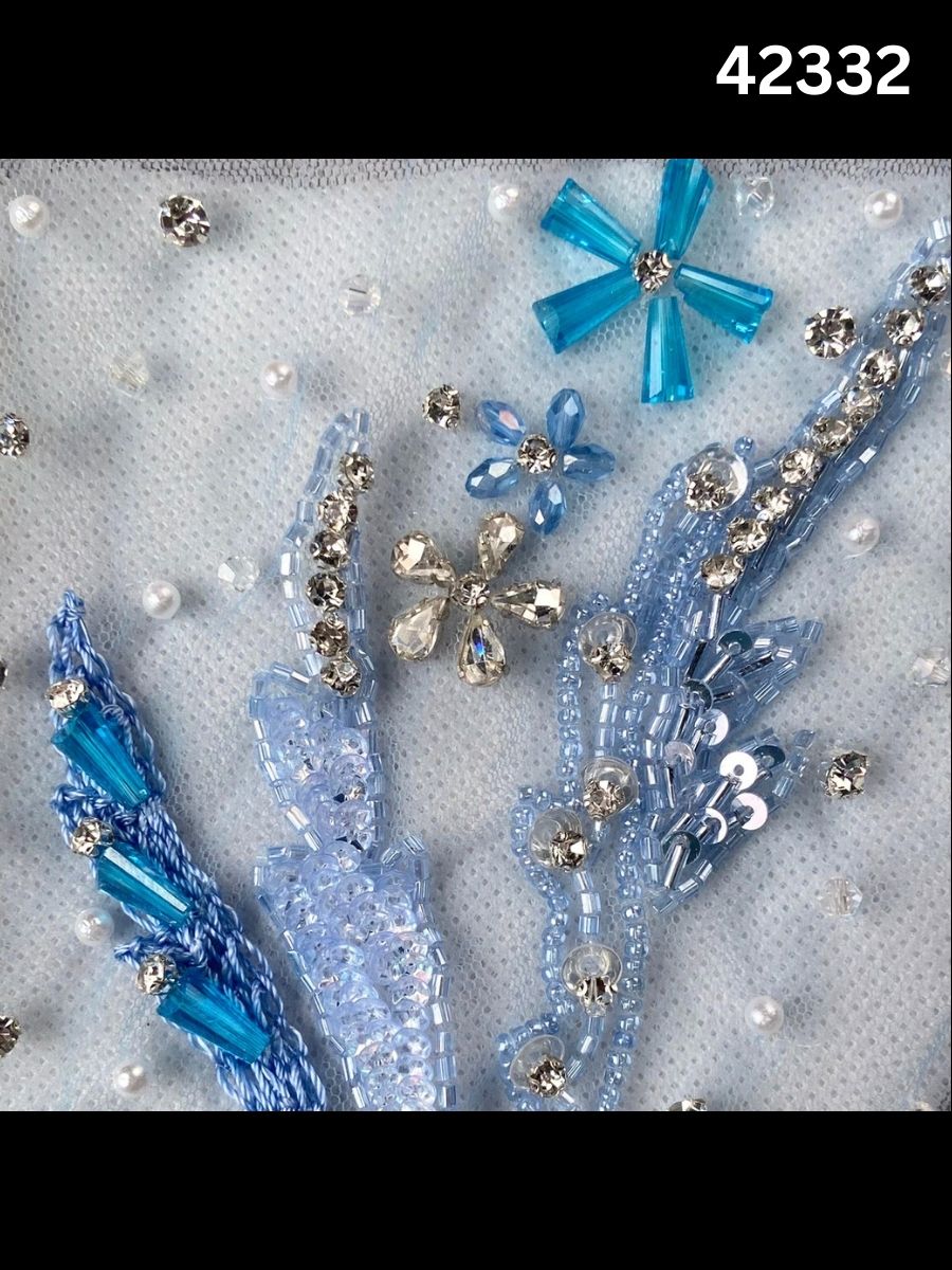 #42332 Vibrant Abstract Design Fabric Beaded with Sequins, Exotic Beads, Rhinestones, and Crystals for Fashion and Embroidery