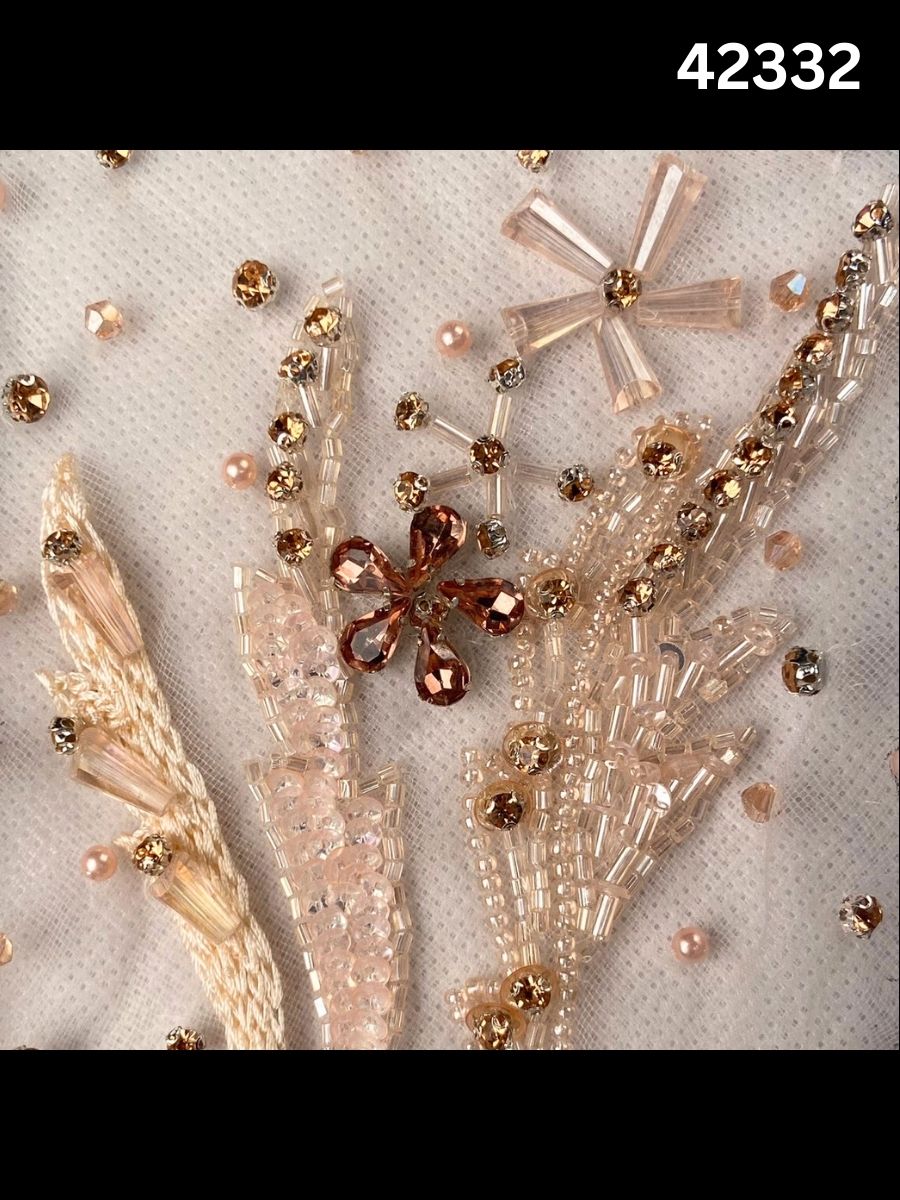 #42332 Vibrant Abstract Design Fabric Beaded with Sequins, Exotic Beads, Rhinestones, and Crystals for Fashion and Embroidery