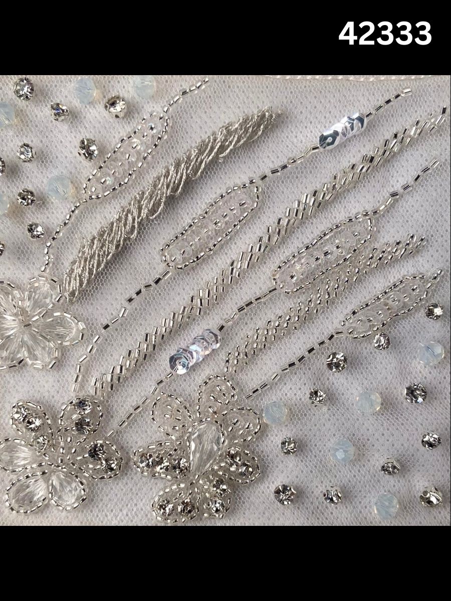 #42333 Vibrant Hand-Beaded Fabric with Floral Design – Lavishly Embellished with Beads, Sequins, and Pearls for Couture, Bridal, and High-Fashion Creations