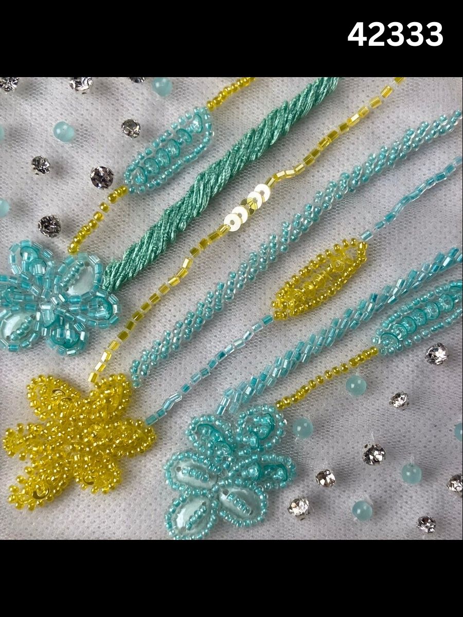 #42333 Vibrant Hand-Beaded Fabric with Floral Design – Lavishly Embellished with Beads, Sequins, and Pearls for Couture, Bridal, and High-Fashion Creations